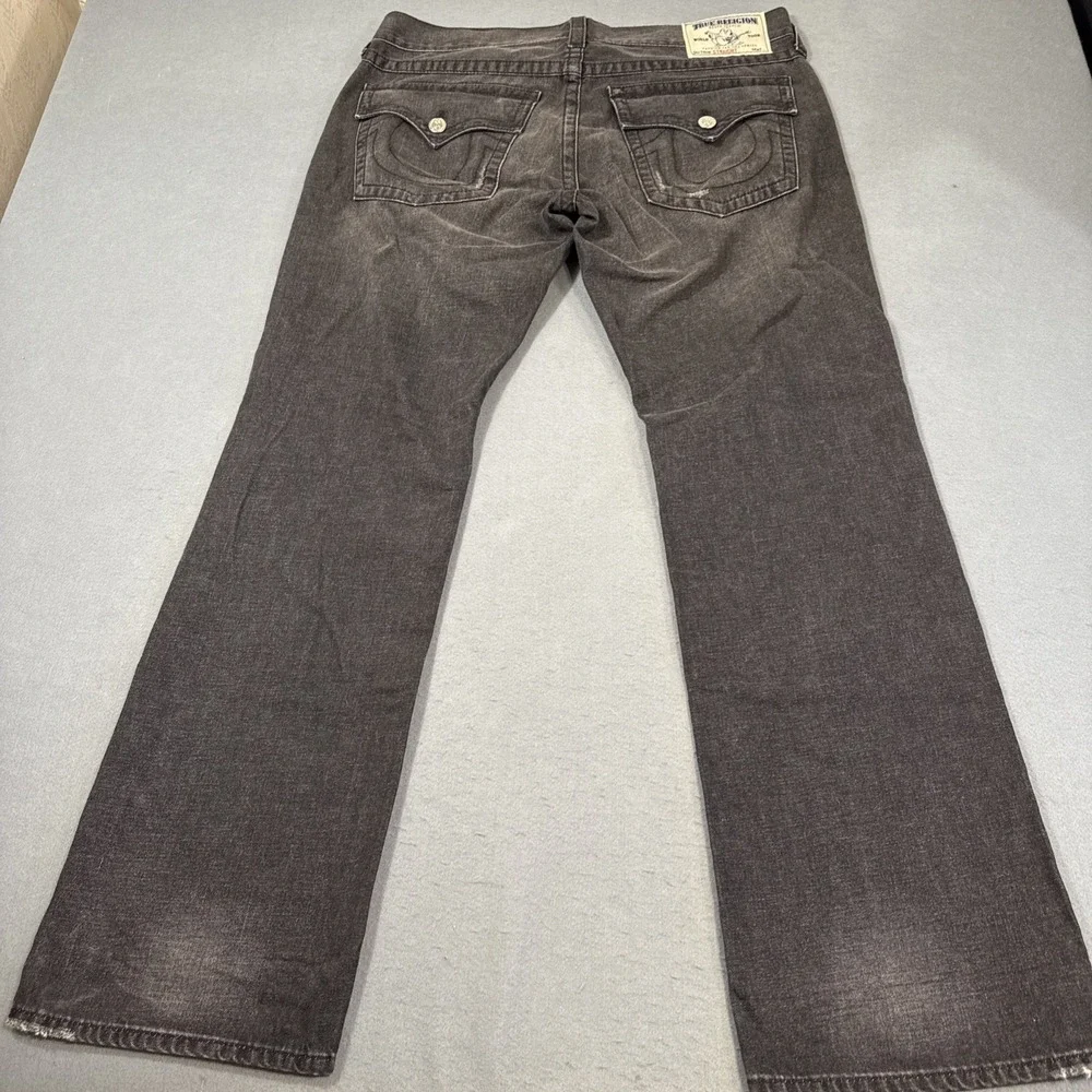 JEANS‎ STRAIGHT True Religion MENS 36X32 Black Flap Pockets Dark Wash
